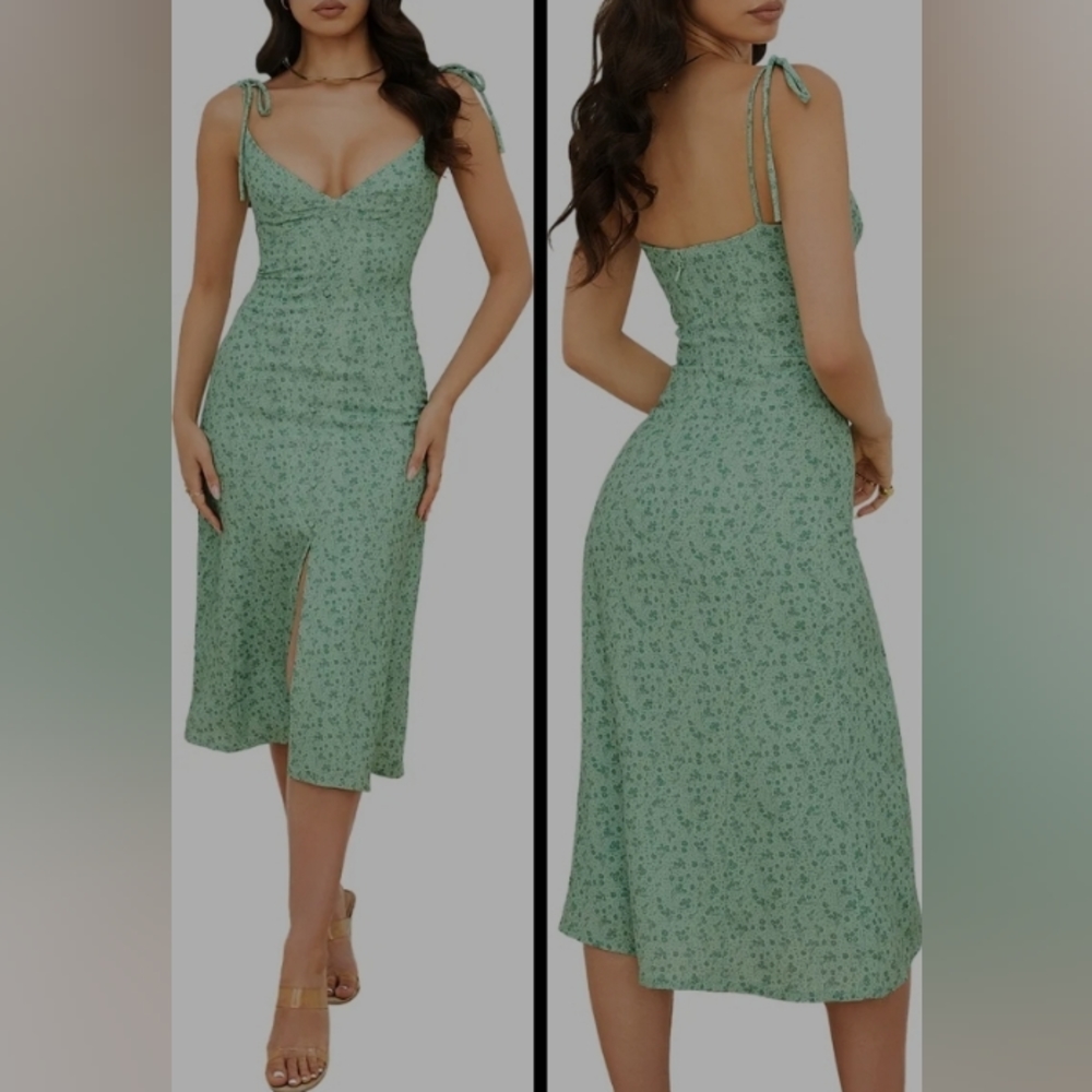 House of CB floral Alicia Green midi dress size L
